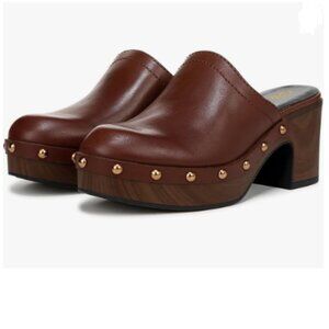 YDN Brown Rounded Toe Studded Clogs Mules Platform Slip On Block Heel Sandal